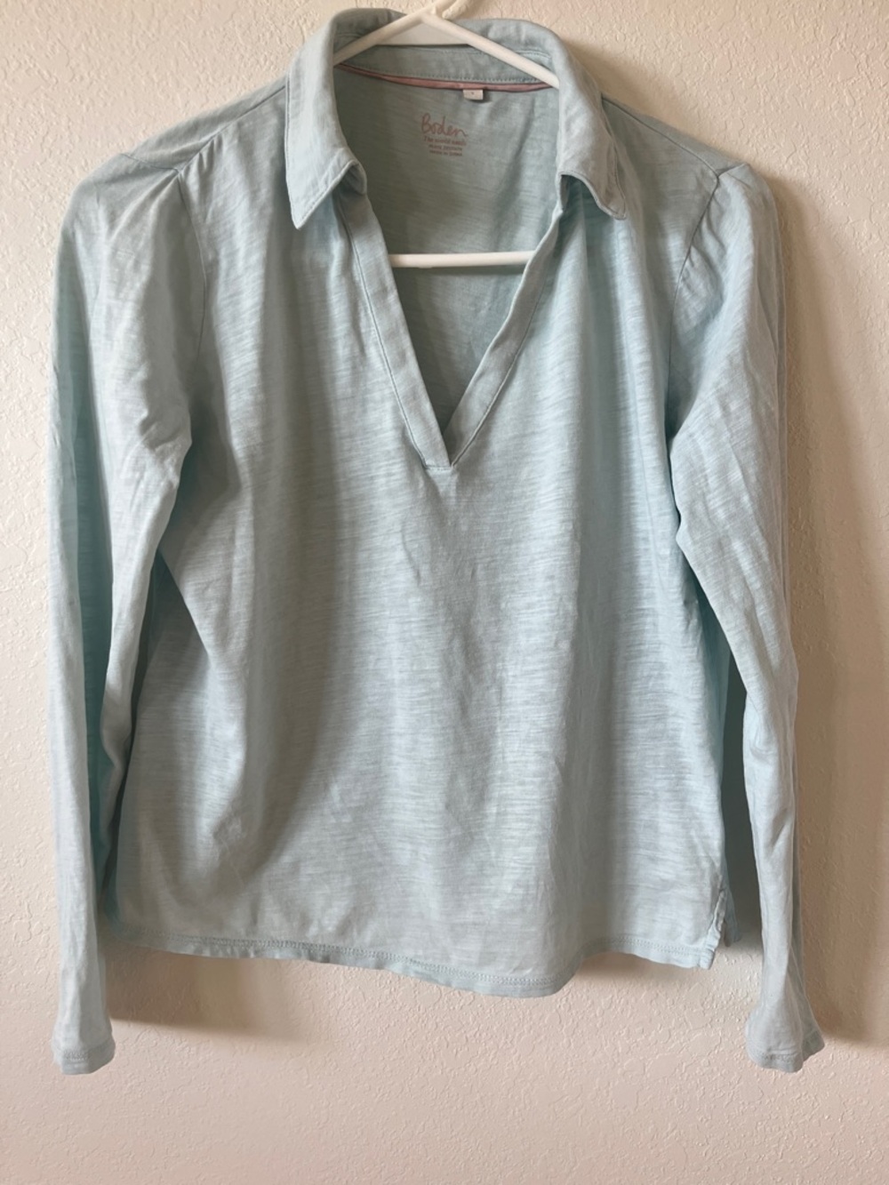 Boden Pale Blue V-Neck Collared Long Sleeve Top Small